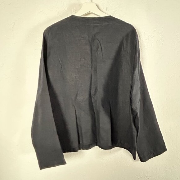 Chico's Womens Linen Collarless Long Sleeve Button Down Top Size 3 Lightweight - Picture 2 of 7